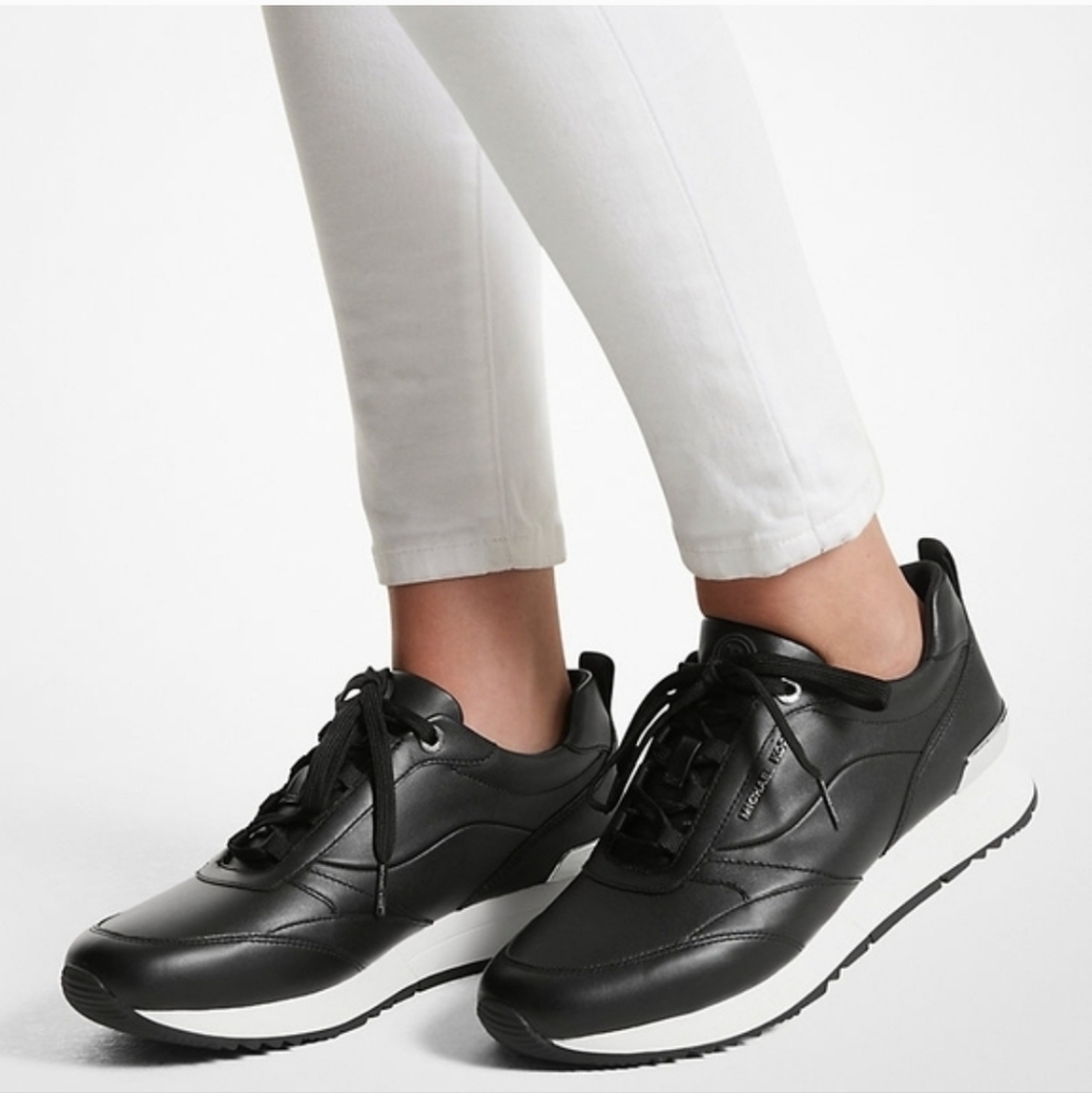Michael Kors Allie Stride Leather and Nylon Trainer Black Size 11